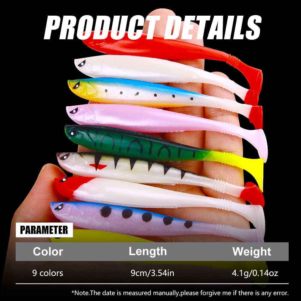 HENGJIA 9pcs 90mm 4.1g T-tail Soft Shad Lure Material Big Fishing Soft worm Bait Fishing Tackle