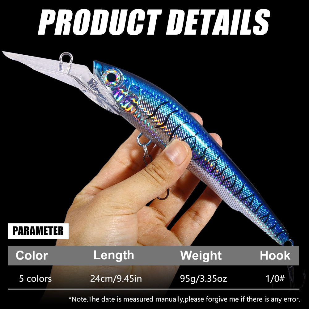 5pcs set 9.44 inch 3.35oz HENGJIA 24cm 95g Hard Plastic Minnow Lure Deep Diving Heavy Minnow Bait