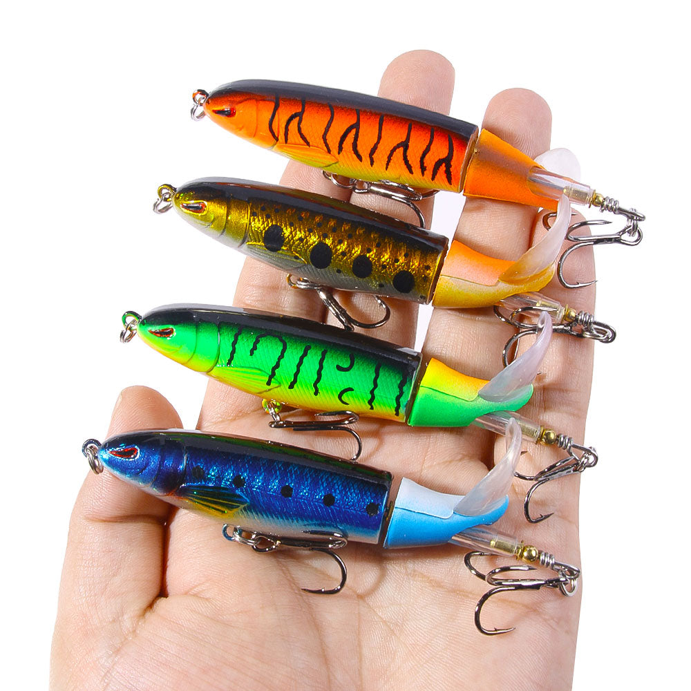 5pcs box set HENGJIA 10cm 13.5g Topwater Fishing Lures Whopper Popper for Bass Catfish Pike Perch Floating Pencil Bait With Rotating Tail for Freshwater or Saltwater