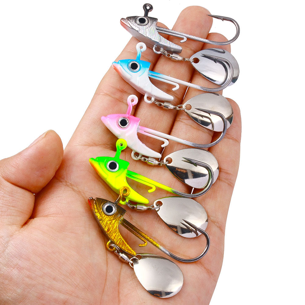 5pcs set Mix Color HENGJIA 7g Metal Jig Head Hooks Barbed with Spinner Blade for Soft Worm Bait
