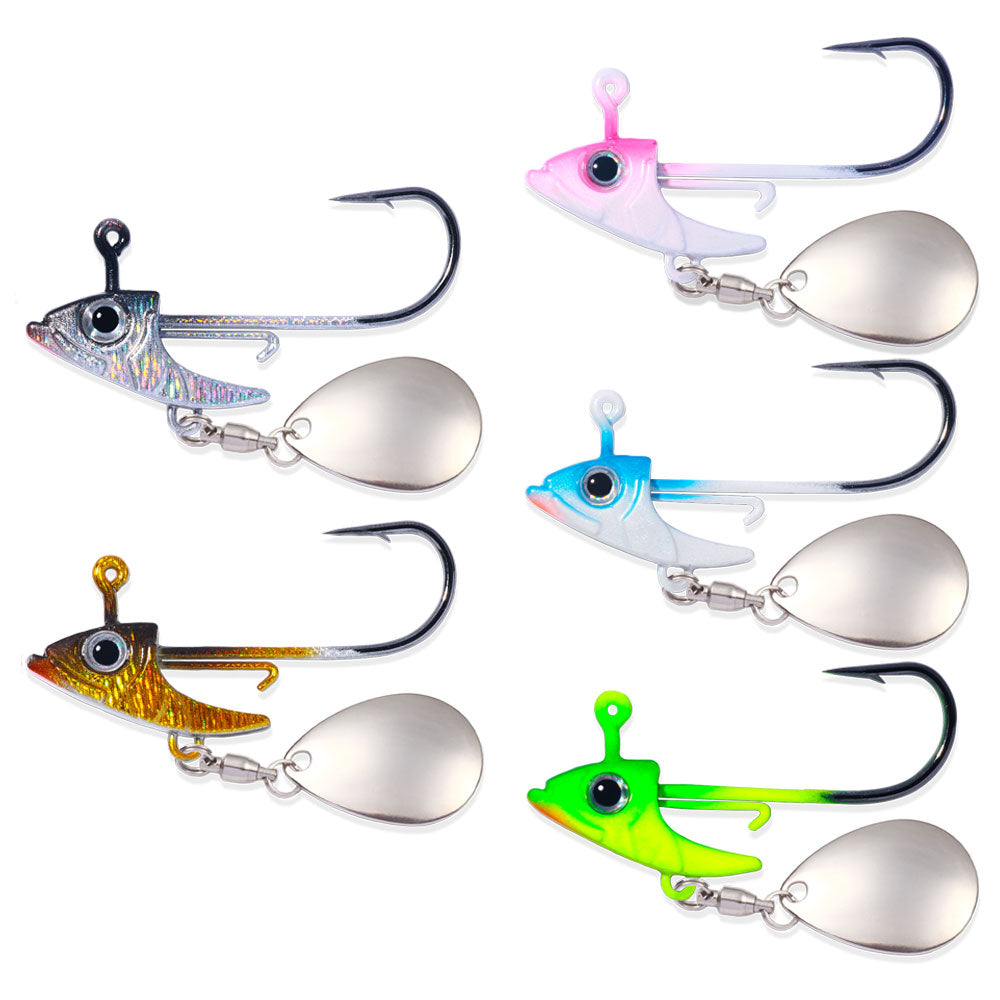 5pcs set Mix Color HENGJIA 7g Metal Jig Head Hooks Barbed with Spinner Blade for Soft Worm Bait