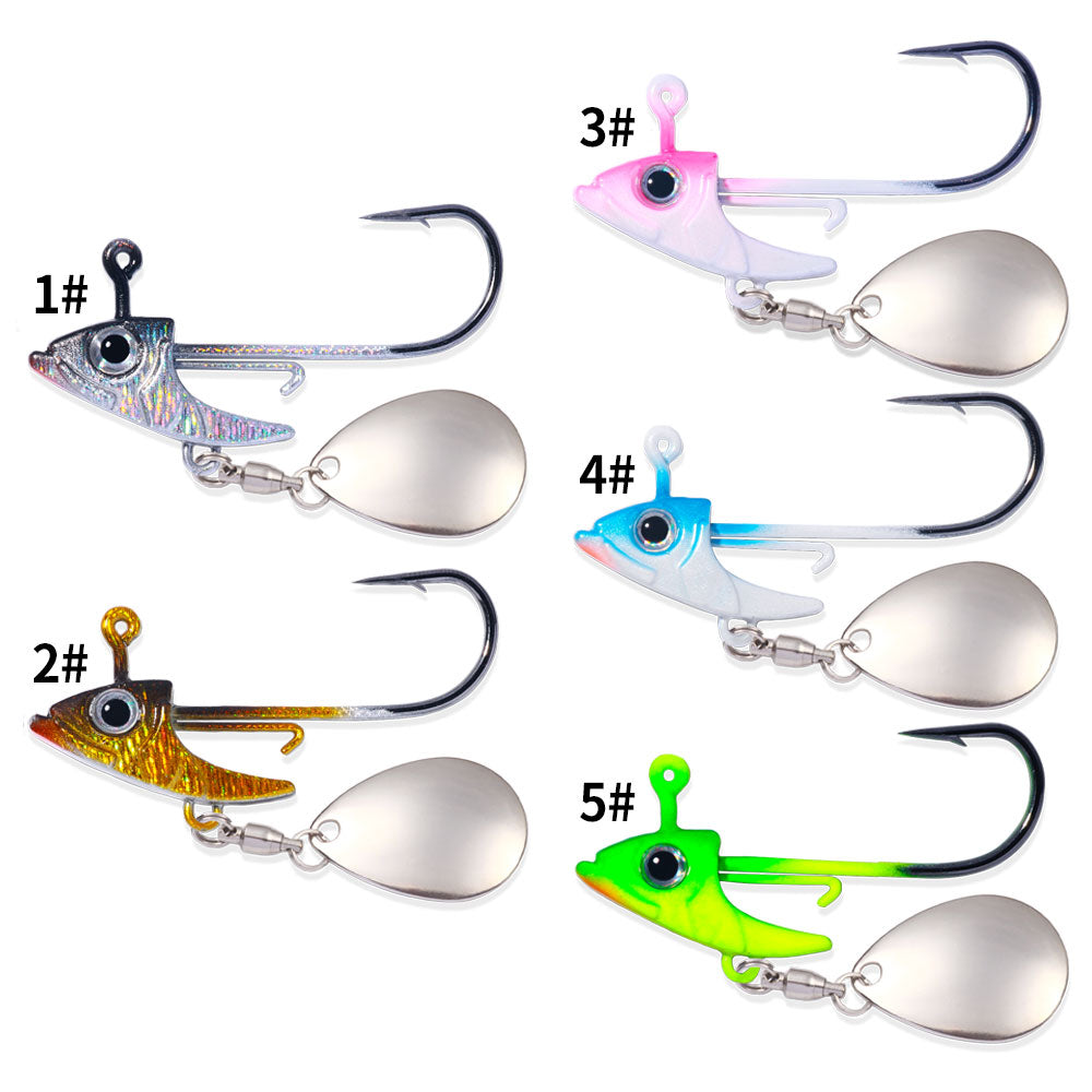 5pcs set Mix Color HENGJIA 7g Metal Jig Head Hooks Barbed with Spinner Blade for Soft Worm Bait