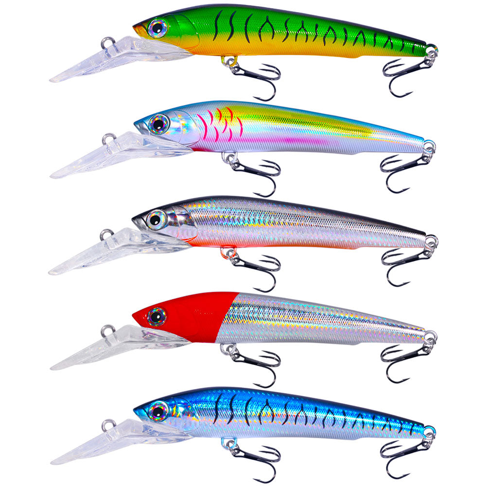 5pcs set 9.44 inch 3.35oz HENGJIA 24cm 95g Hard Plastic Minnow Lure Deep Diving Heavy Minnow Bait