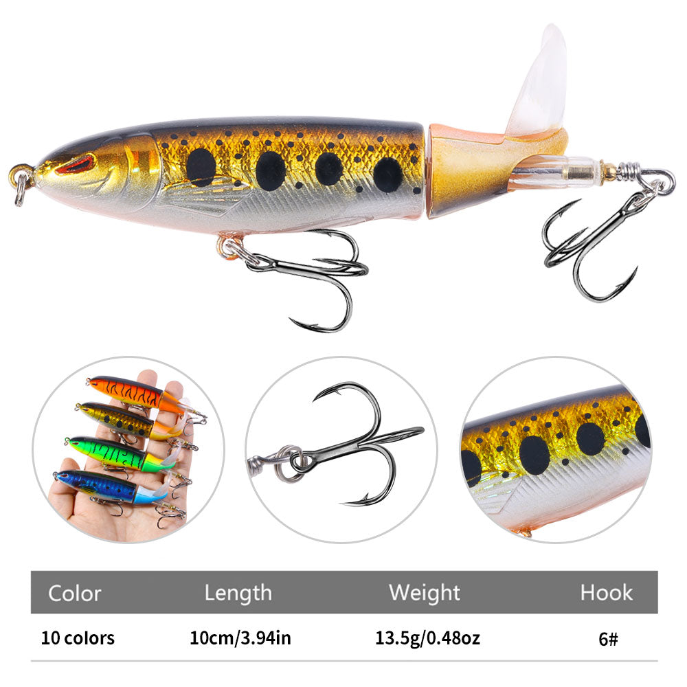 5pcs box set HENGJIA 10cm 13.5g Topwater Fishing Lures Whopper Popper for Bass Catfish Pike Perch Floating Pencil Bait With Rotating Tail for Freshwater or Saltwater