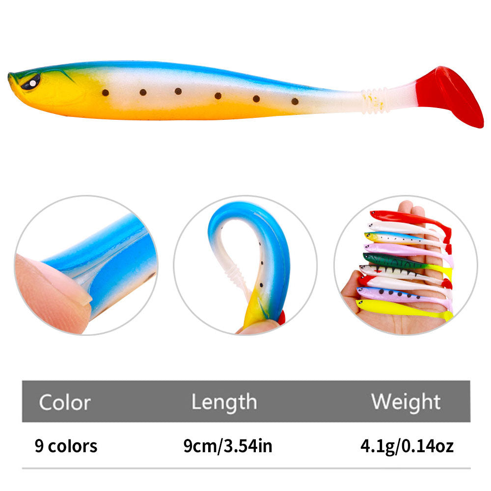 HENGJIA 9pcs 90mm 4.1g T-tail Soft Shad Lure Material Big Fishing Soft worm Bait Fishing Tackle