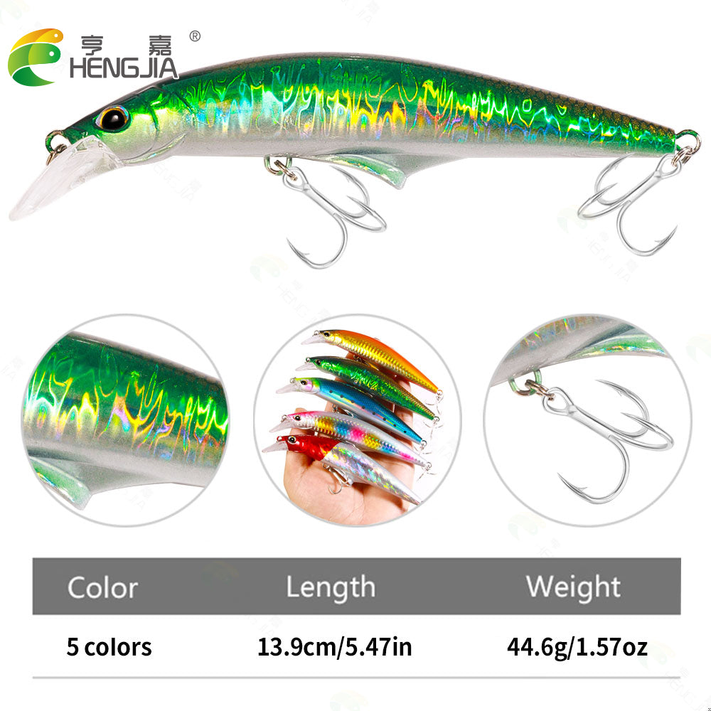 HENGJIA 139mmM 44.6g Hard Minnow Bait Sinking Large Hard Bait for Bass Trout Walleye Redfish