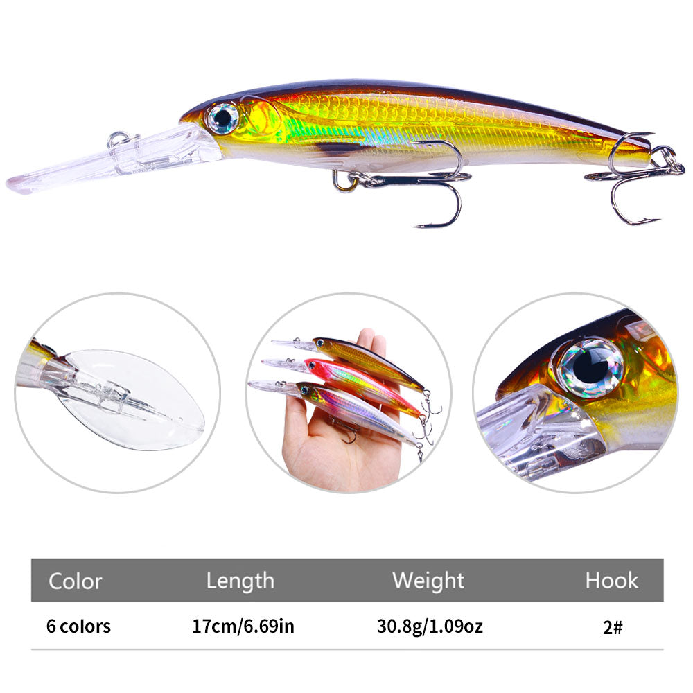 17CM 30G Wide Lip Deep Diving Minnow Lure