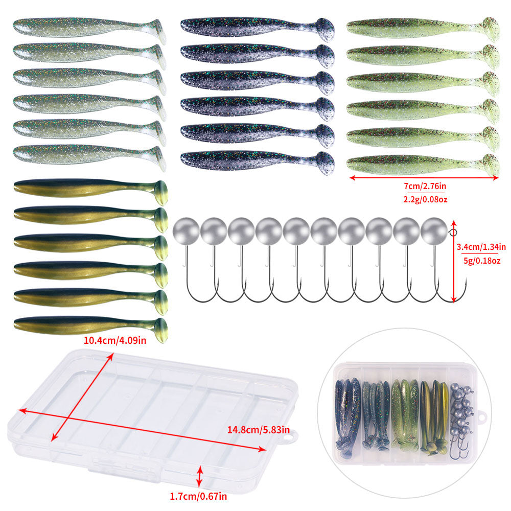 34pcs Soft Lure with Jig Head Hook Sets