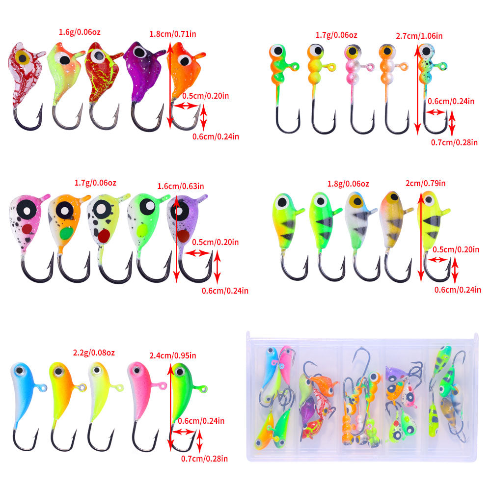 HENGJIA Ice Jig Lead Set Vertical Metal Maggots Worm Fishing Bait Lure Hook for River Lake Stream Fishing