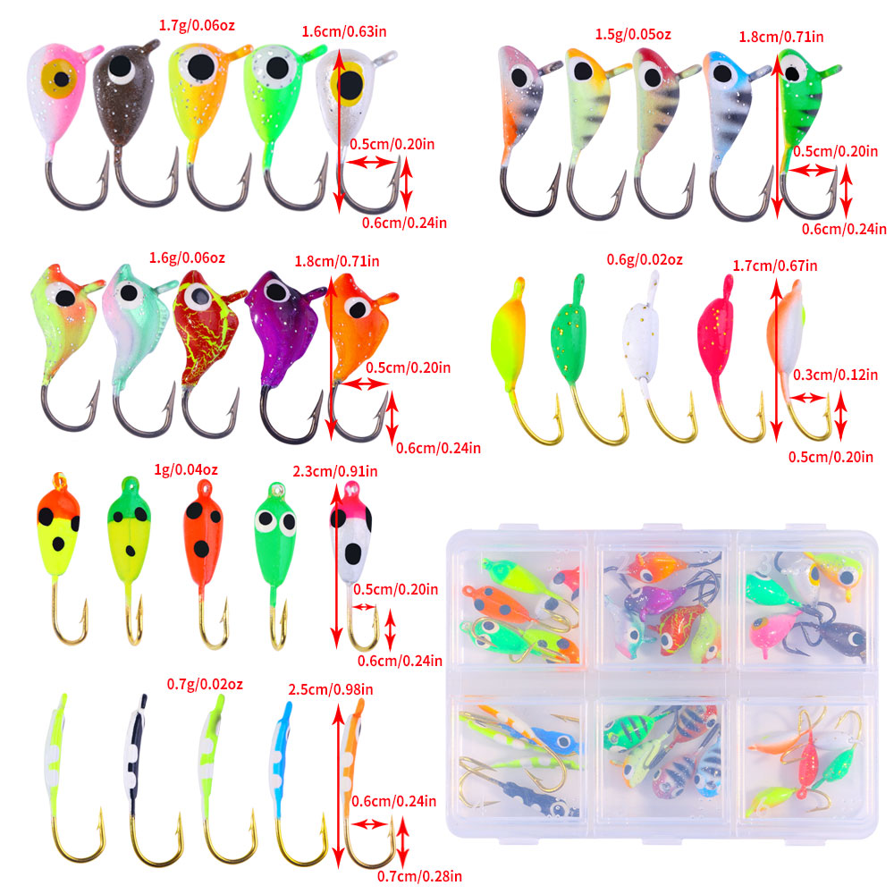 HENGJIA Ice Jig Lead Set Vertical Metal Maggots Worm Fishing Bait Lure Hook for River Lake Stream Fishing