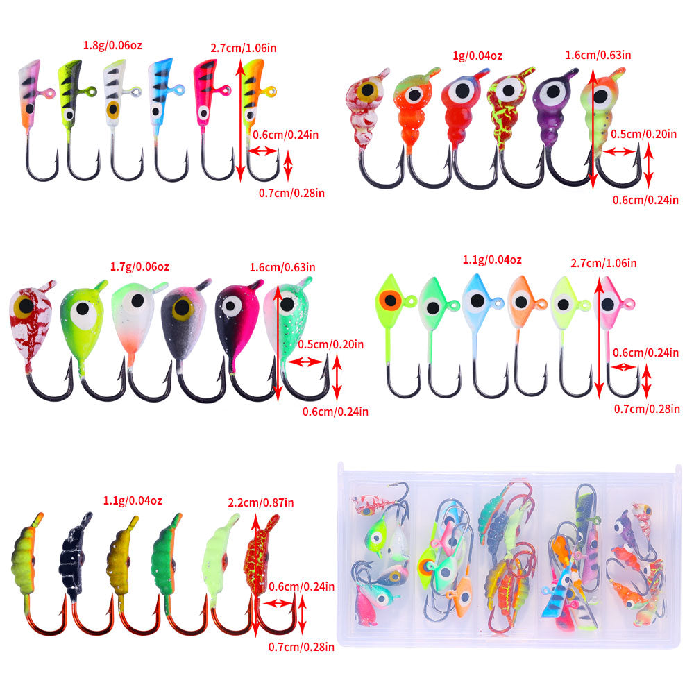 HENGJIA Ice Jig Lead Set Vertical Metal Maggots Worm Fishing Bait Lure Hook for River Lake Stream Fishing