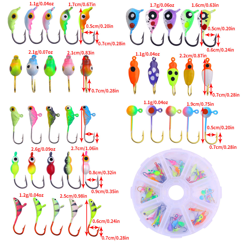HENGJIA Ice Jig Lead Set Vertical Metal Maggots Worm Fishing Bait Lure Hook for River Lake Stream Fishing
