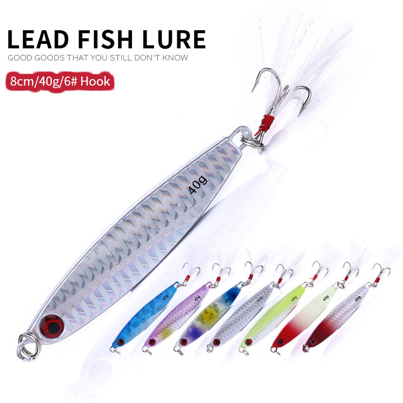 Laser Lead Bait with Feather Hook Metal Jig Lures for Bass HENGJIA
