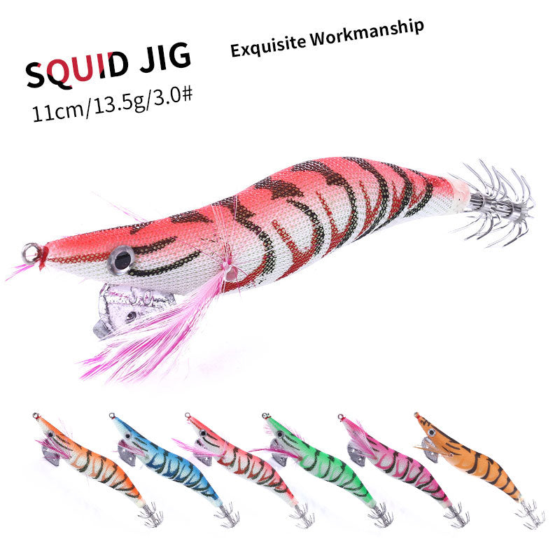11CM-13.5G Wooden Shrimp Jig, 3.0#
