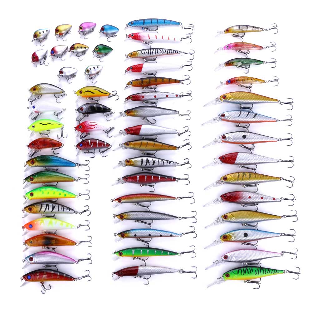 56pc/lot-Mixed-Fishing-Lure-Set-Minnow-Lure-Crank-Baits-Hooks-HENGJIA