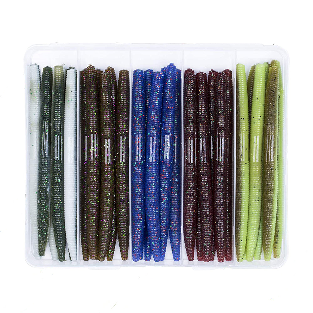 Soft Worm Plastic Lures Kit Bass Fishing