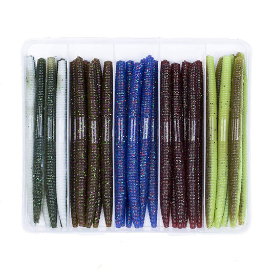 Soft Worm Plastic Lures Kit Bass Fishing