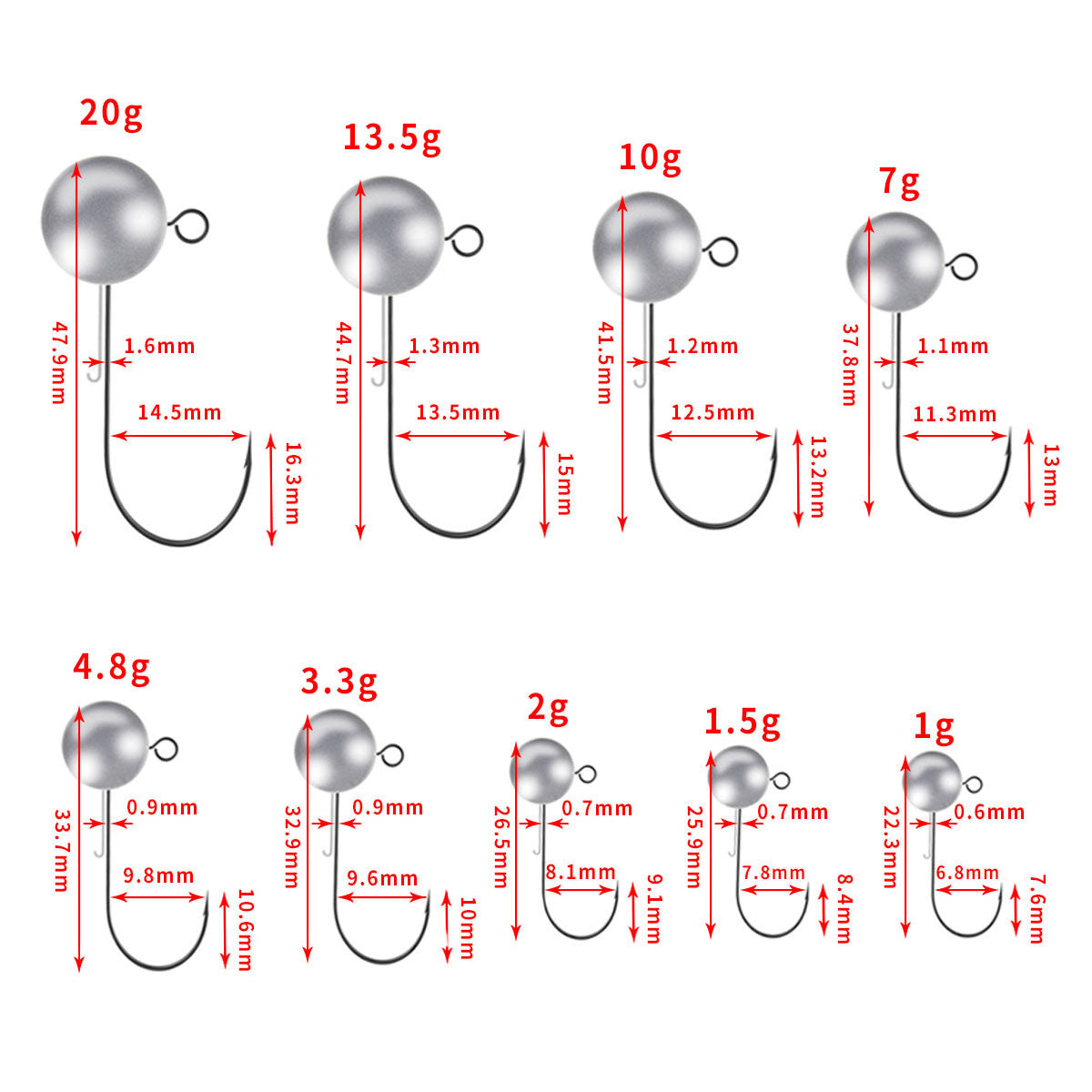 bass fish hook size Round Heads Jig Hooks Jig Head Hook for Bass Trout Fishing Accessories – Hengjia fishing gear