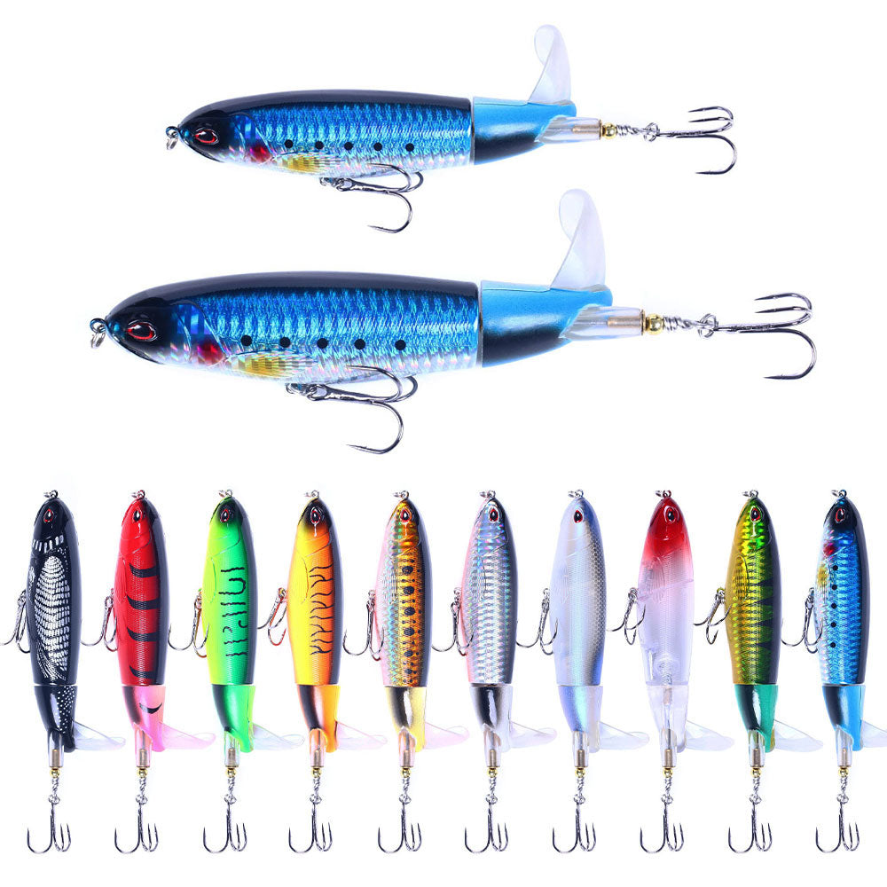 1PCS Whopper Popper Fishing Lures Topwater Rotating Tail Pencil