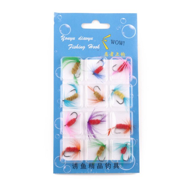Multicolor Fly Trout Fishing Hooks 12pcs