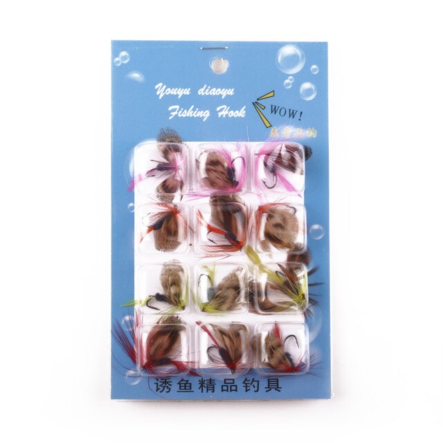 Multicolor Fly Trout Fishing Hooks 12pcs