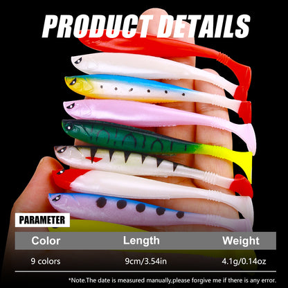 HENGJIA 9pcs 90mm 4.1g T-tail Soft Shad Lure Material Big Fishing Soft worm Bait Fishing Tackle