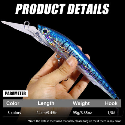 5pcs set 9.44 inch 3.35oz HENGJIA 24cm 95g Hard Plastic Minnow Lure Deep Diving Heavy Minnow Bait