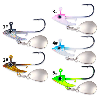 5pcs set Mix Color HENGJIA 7g Metal Jig Head  Hooks Barbed with Spinner Blade for Soft Worm Bait