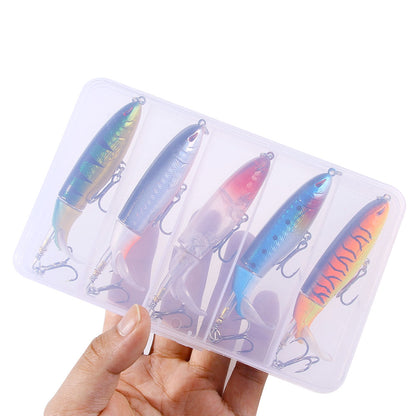5pcs box set HENGJIA 10cm 13.5g Topwater Fishing Lures Whopper Popper for Bass Catfish Pike Perch Floating Pencil Bait With Rotating Tail for Freshwater or Saltwater