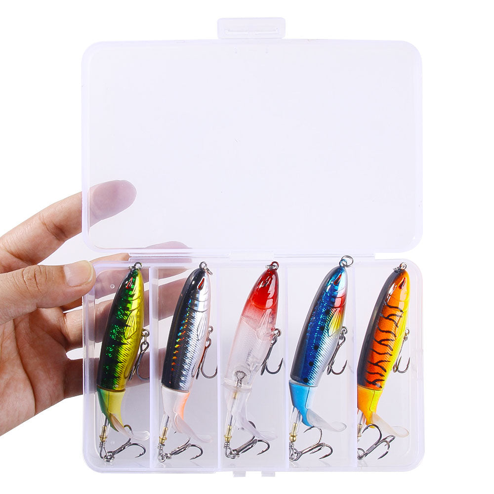 5pcs box set HENGJIA 10cm 13.5g Topwater Fishing Lures Whopper Popper for Bass Catfish Pike Perch Floating Pencil Bait With Rotating Tail for Freshwater or Saltwater