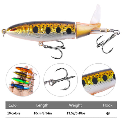 5pcs box set HENGJIA 10cm 13.5g Topwater Fishing Lures Whopper Popper for Bass Catfish Pike Perch Floating Pencil Bait With Rotating Tail for Freshwater or Saltwater