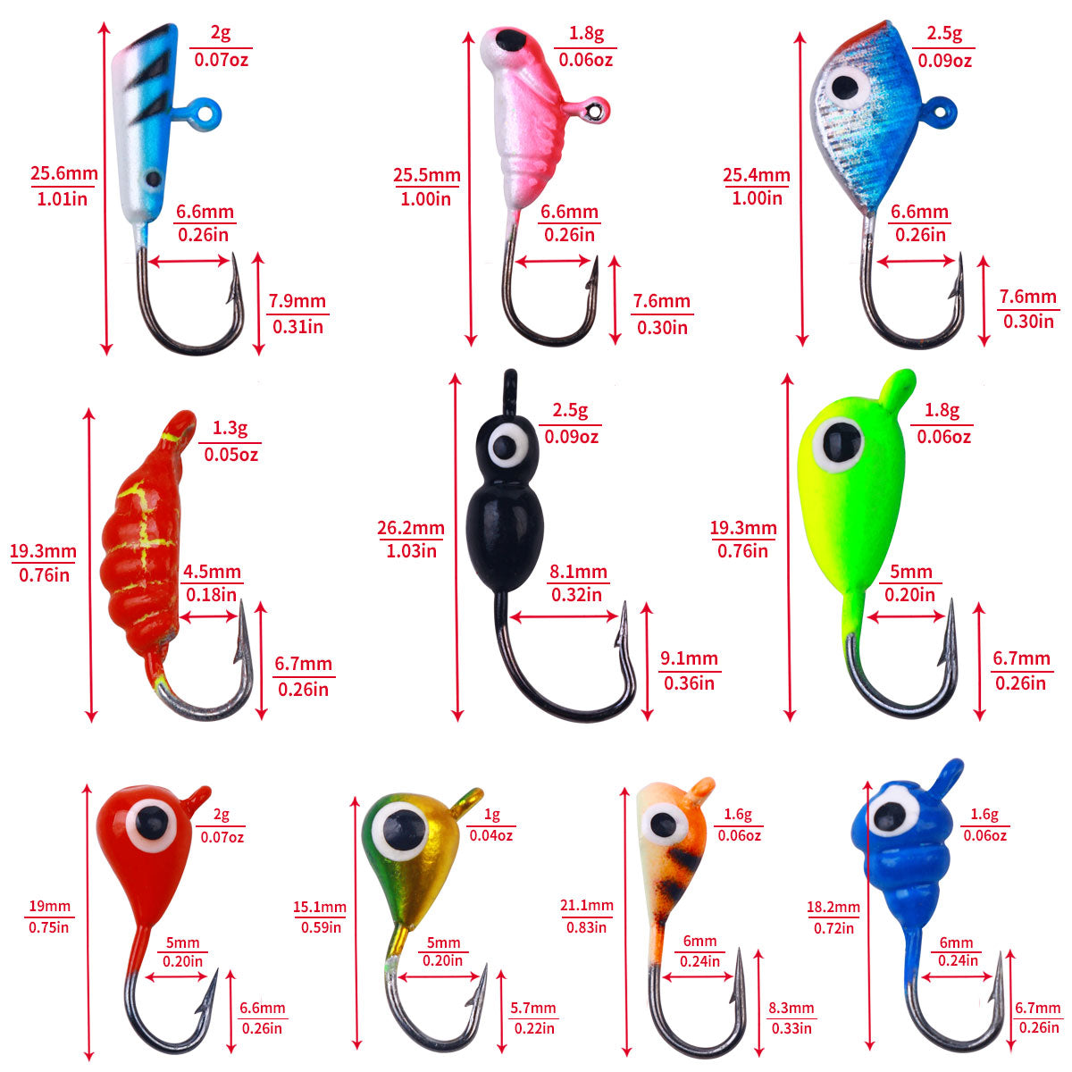 Mini Jig Hook Ice Fishing 46pcs/Set Glow Jig Head Fishing Hook