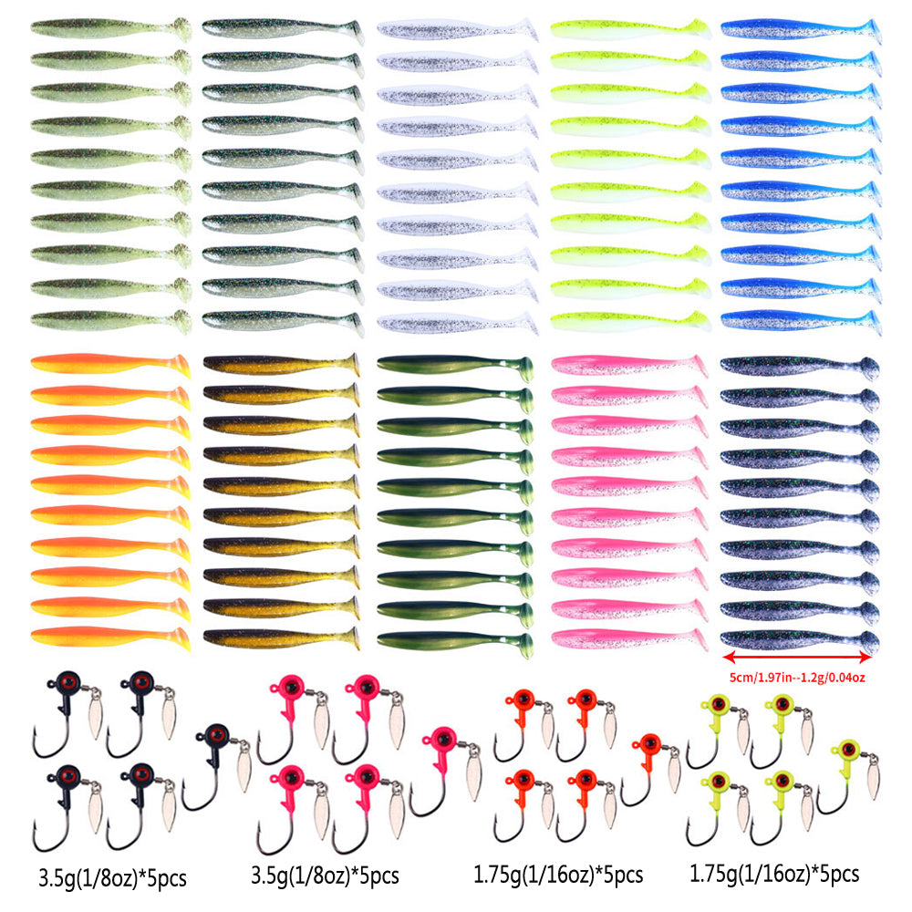 120pcs Soft Bait Set with Jig Hook Fishing Combos
