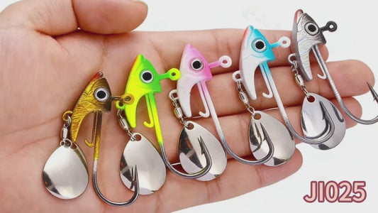 5pcs set Mix Color HENGJIA 7g Metal Jig Head  Hooks Barbed with Spinner Blade for Soft Worm Bait
