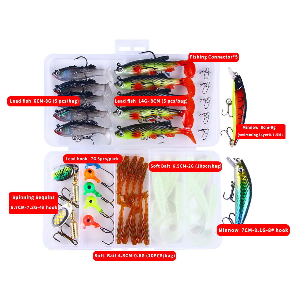 Estink T Tail Soft Bait, 60pcs/Box Elastic Artificial Flexible Soft Fishing Lures Kit With Stainless Steel Crank Hooks For Bass Fishing 6cm,5cm 6cm/2.
