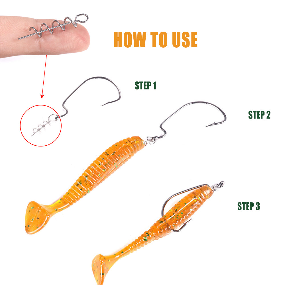 100Pcs Spring Twist Lock Fishing Hook Centering Pin for Soft Lure Bait Worm  Cran