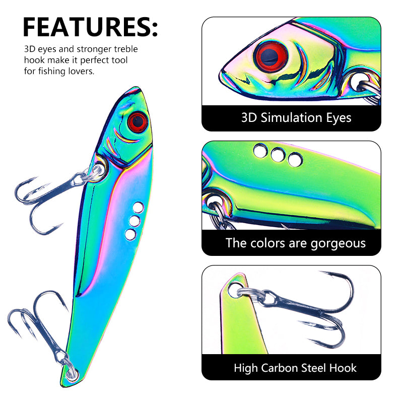 MeterMall Fishing Lures Metal Vib Hard Adjustable Action Blade Bait Fishing  Spoon Lures With 3D Red Eyes Hook Tackle 3g/7g/10g/15g