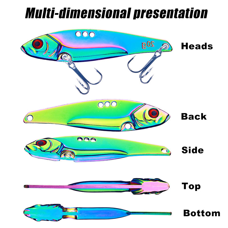 Cheap 6PCS/Lot Metal VIB Lures 3g-20g Vibrations Spoon Lure Fish Bait Bass  Artificial Cicada Lure 3D Eyes Bait For Fishing